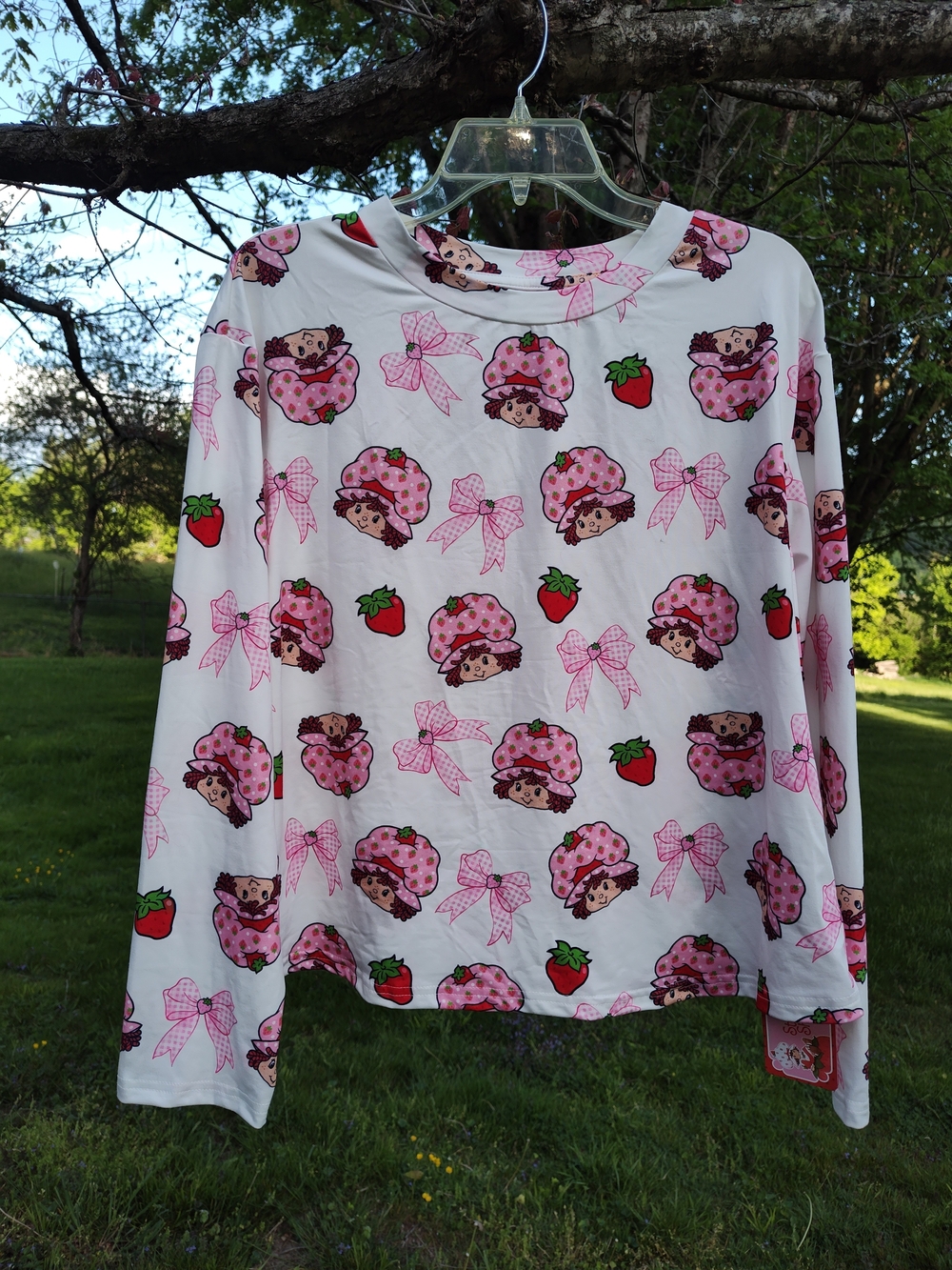 Pink Strawberry Print Long Sleeve Top